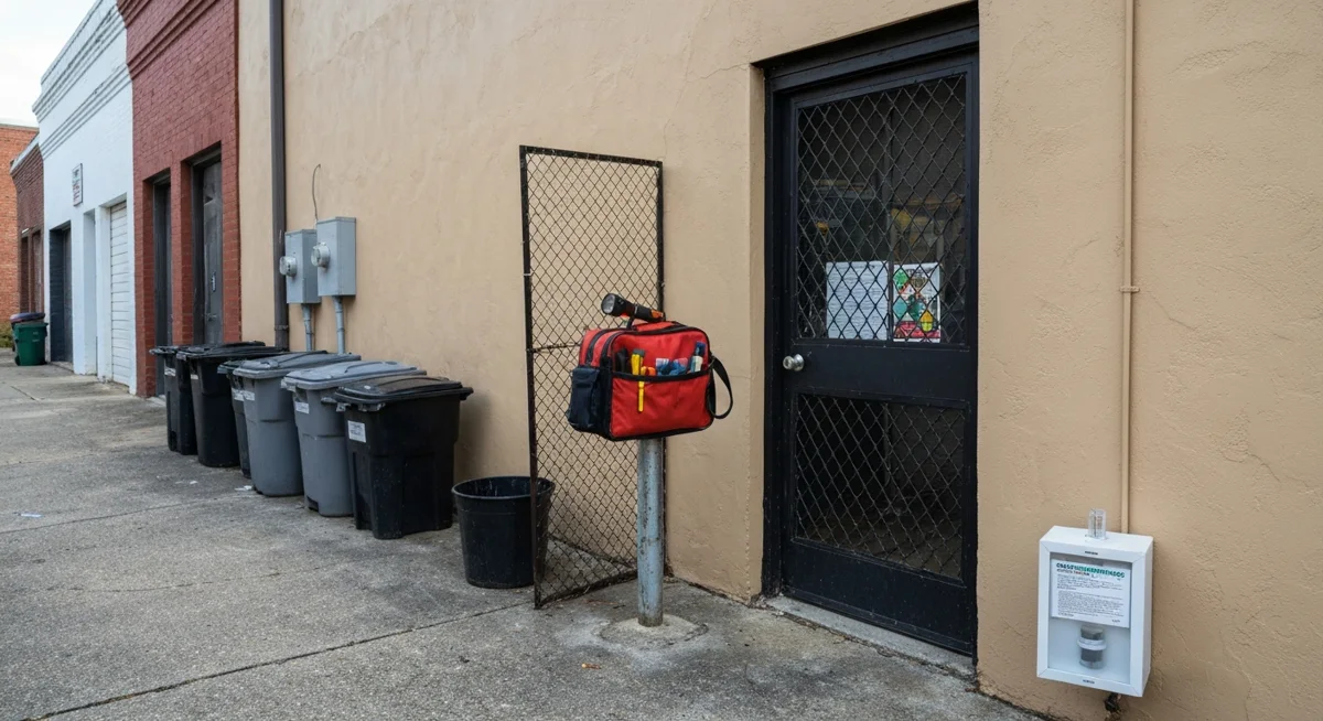 Commercial rear-door rodent-control inspection setup